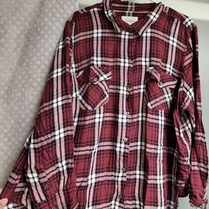 Jessica Simpson Women's 3X Dark Pink Plaid Flannel Shirt